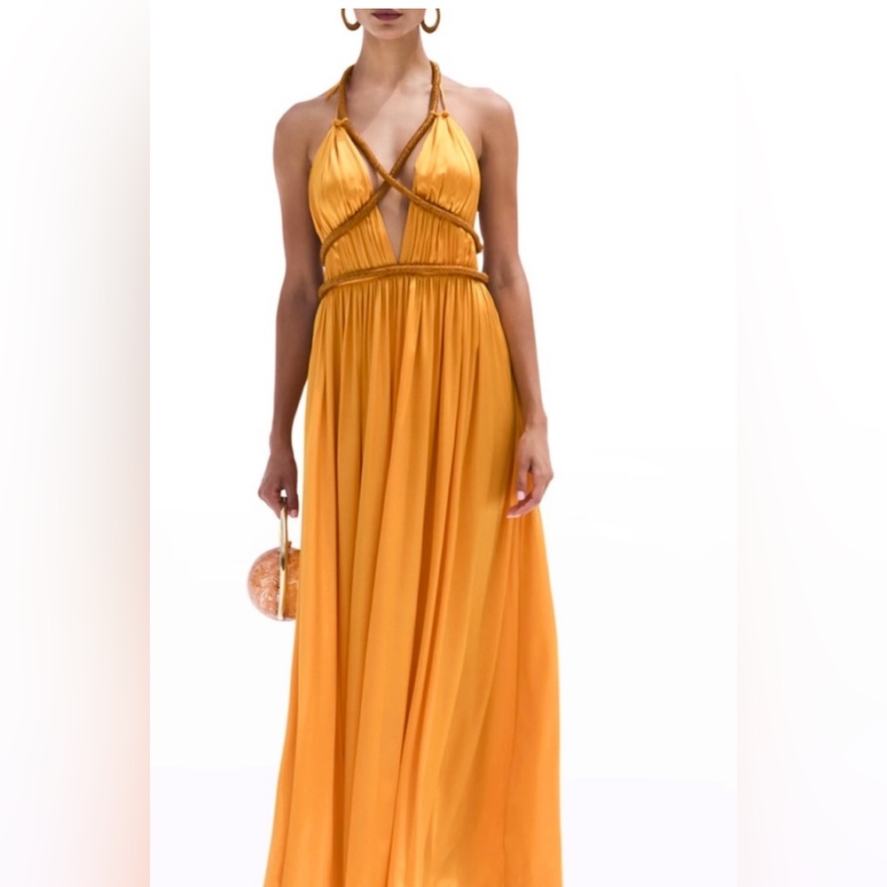 cult gaia Golden Yellow Backless Halter Maxi Dress